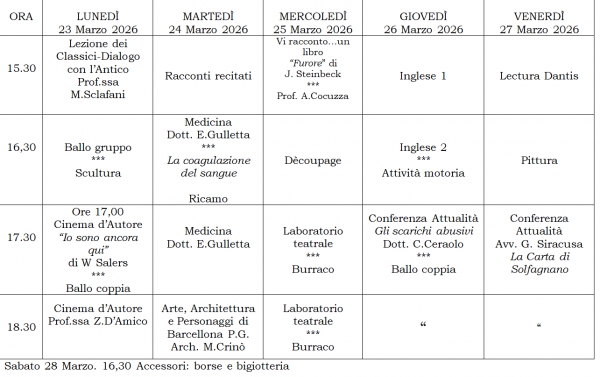 Settimana dal 23 Marzo 26