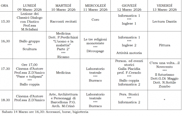 Settimana dal 09 Marzo 26